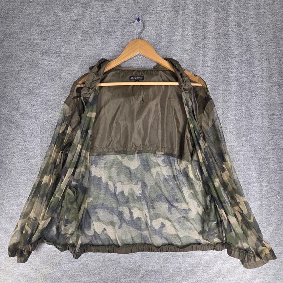 SHINESTAR WOMENS GREEN CAMO MESH FULL ZIP HOODIE SIZE LARGE SHEER HOODED JACKET - Picture 5 of 13